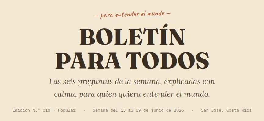 Portada del Boletín para Todos N.° 010: las seis preguntas de la semana, explicadas con calma, para quien quiera entender el mundo.
