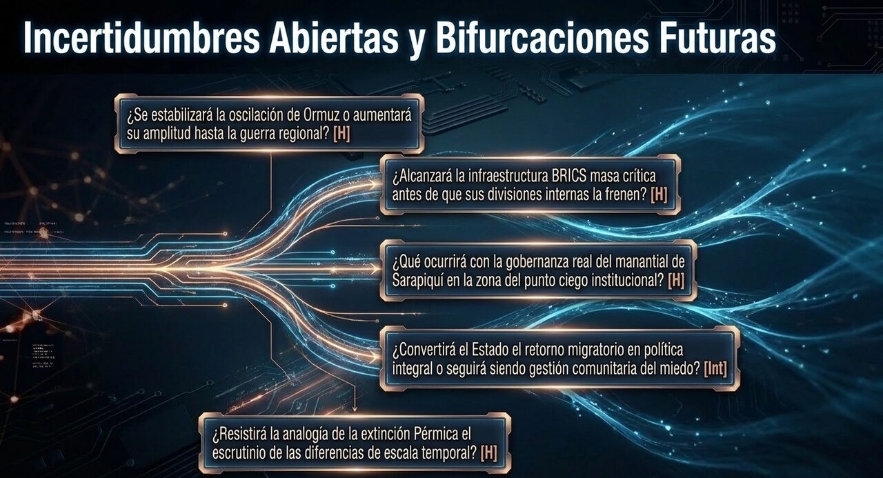 Incertidumbres abiertas y bifurcaciones futuras del Boletín N.° 013.