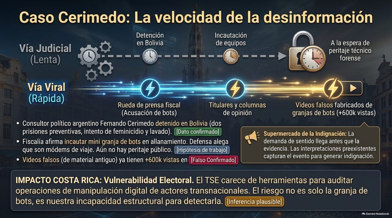La vía judicial es lenta y exige peritaje; la vía viral es instantánea — 600.000 vistas antes del primer informe técnico.