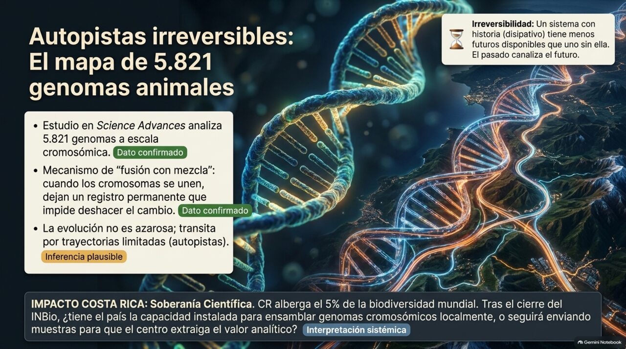 5.821 genomas de 4.454 especies proyectados en un solo mapa de trayectorias evolutivas irreversibles.