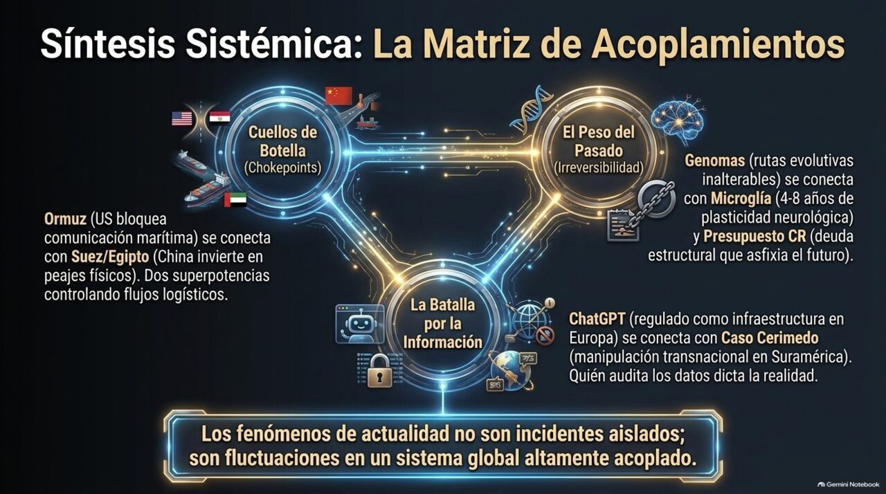 Matriz de acoplamientos: cuellos de botella logísticos, el peso del pasado y la batalla por la información conectados entre sí.