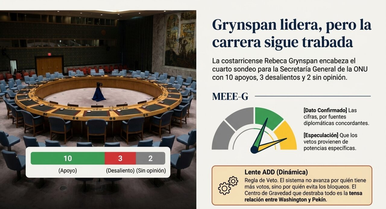 Grynspan lidera el cuarto sondeo del Consejo de Seguridad: 10 apoyos, 3 desalientos y 2 sin opinión.