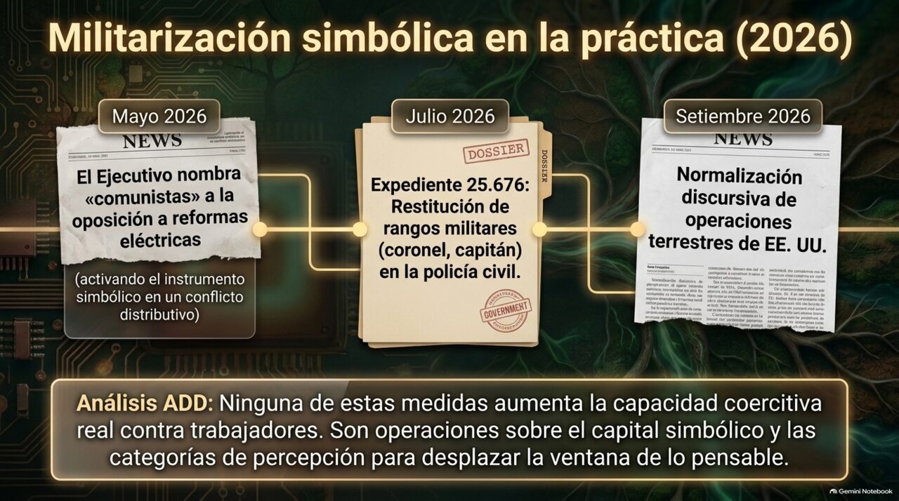 Línea de tiempo mayo-julio-setiembre 2026: comunistas, rangos militares en la policía civil, normalización de tropas extranjeras.