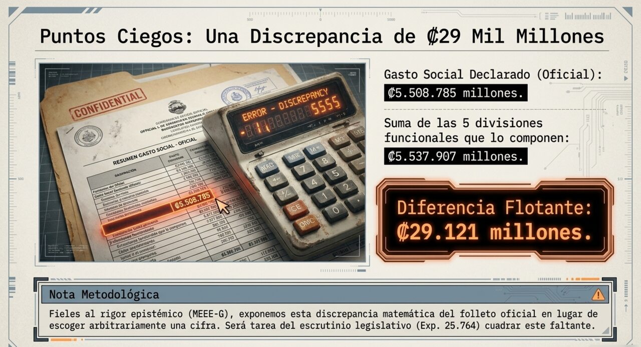 Puntos Ciegos: una discrepancia de ₡29 mil millones entre el gasto social declarado y la suma de las cinco divisiones funcionales que oficialmente lo componen.