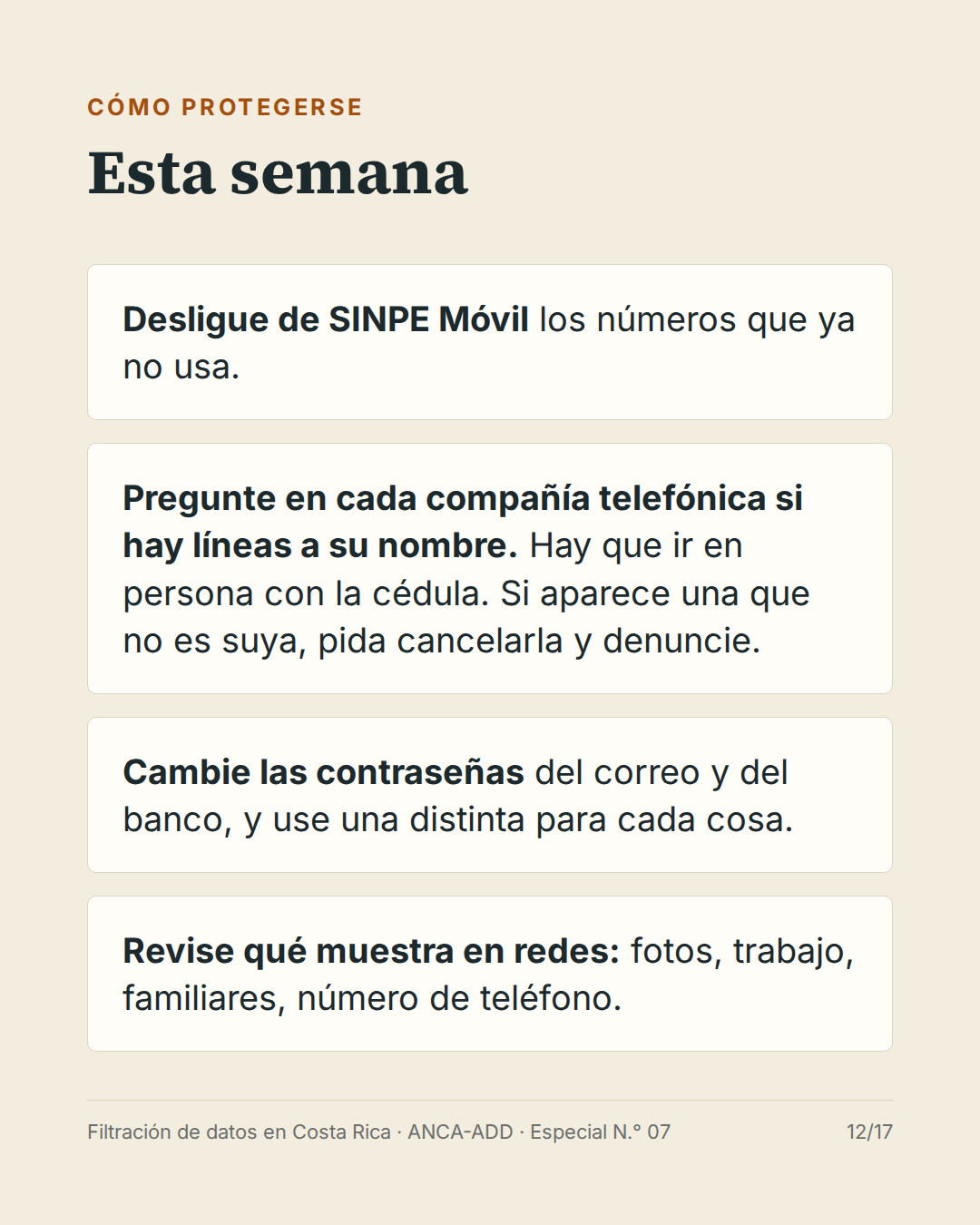 Cómo protegerse esta semana: desligar números de SINPE Móvil, preguntar por líneas a su nombre, cambiar contraseñas y revisar qué muestra en redes.