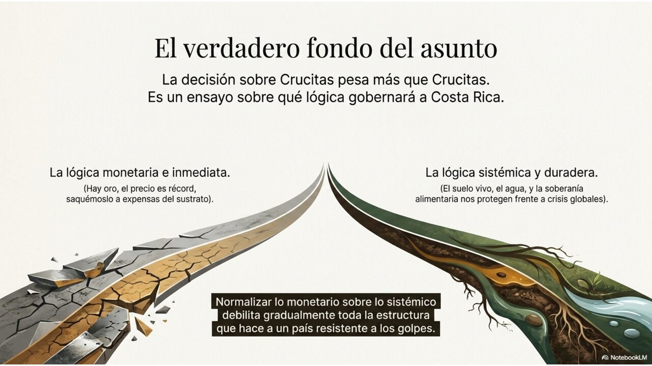 El verdadero fondo del asunto: la decisión sobre Crucitas pesa más que Crucitas. Lógica monetaria e inmediata frente a lógica sistémica y duradera.