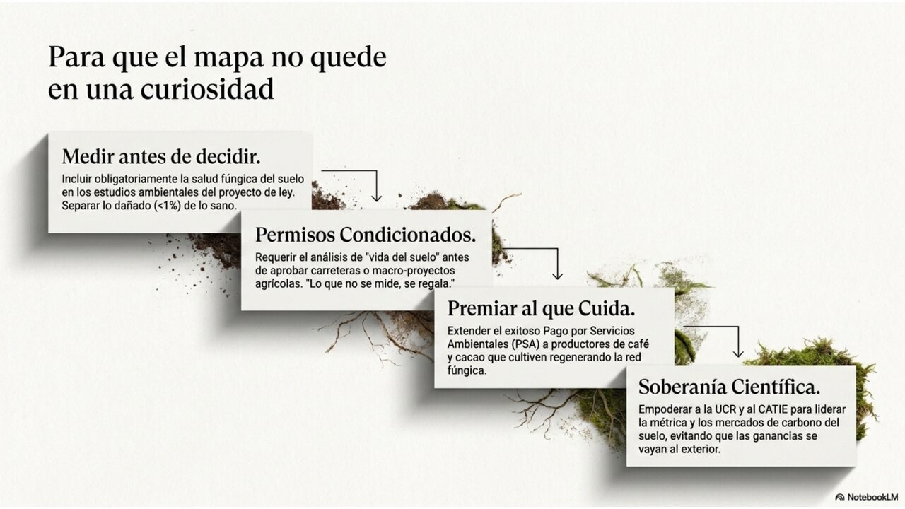 Para que el mapa no quede en una curiosidad: medir antes de decidir, permisos condicionados, premiar al que cuida, soberanía científica.